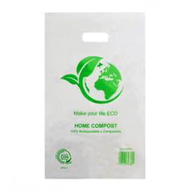 Plastic zak met gestanst handvat 100% Biologisch afbreekbaar 20x33cm (3000 stuks)