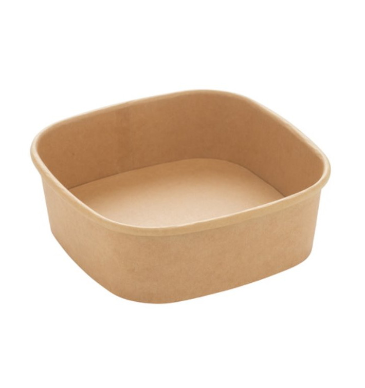 Vierkante Kraftpapier Container 350ml 13x13x4,3cm (50 Stuks) Vierkante Kraftpapier Container 350ml 13x13x4,3cm (50 Stuks)