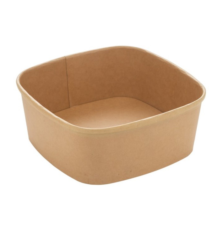 Vierkante Kraftpapier Container 1000ml 17x17x6,5cm (50 Stuks) Vierkante Kraftpapier Container 1000ml 17x17x6,5cm (50 Stuks)