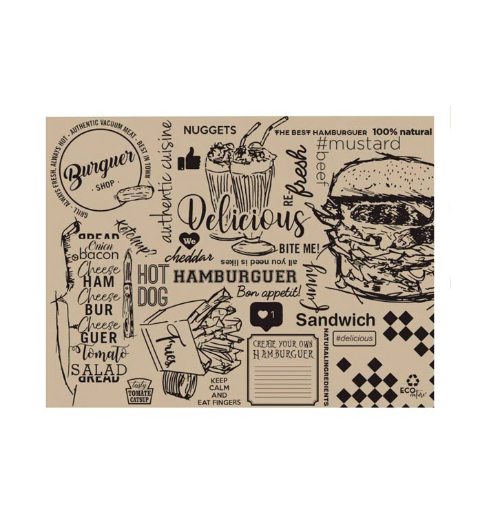 Placemat van Papier Kraft "Burguer" 30x40cm 40g/m² (1.000 Stuks) Placemat van Papier Kraft "Burguer" 30x40cm 40g/m² (1.000 Stuks)