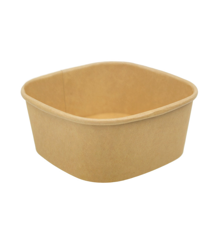 Vierkante Kraftpapier Container 500ml 13x13x5,6cm (300 Stuks) Vierkante Kraftpapier Container 500ml 13x13x5,6cm (300 Stuks)