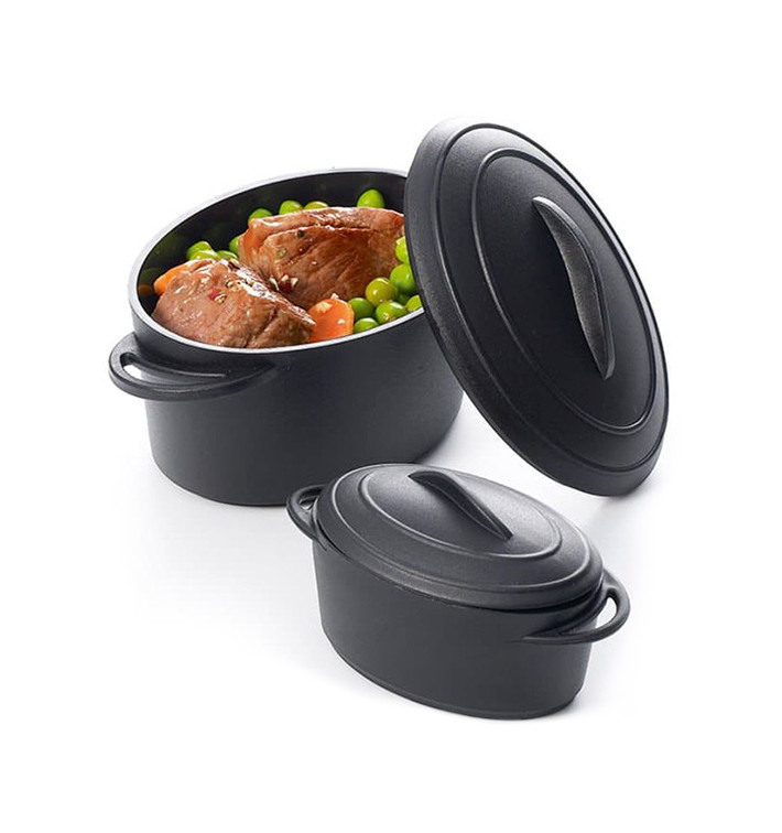 Proeverij ovenschotel met deksel PP zwart 300ml (4 stuks) Proeverij ovenschotel met deksel PP zwart 300ml (4 stuks)