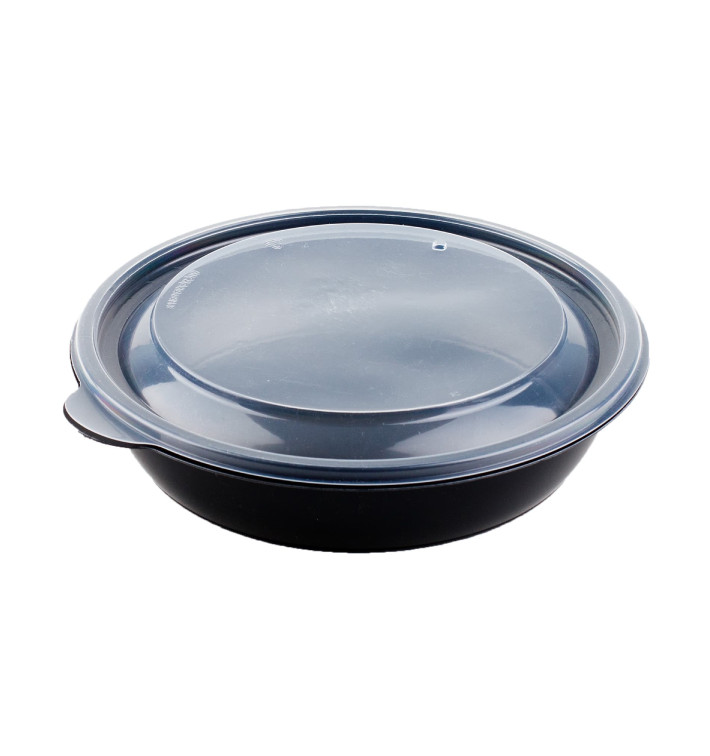 Plastic deli Container met Deksel PP zwart 1000ml Ø19x5cm (90 stuks) Plastic deli Container met Deksel PP zwart 1000ml Ø19x5cm (90 stuks)