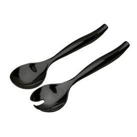 Plastic lepel  en vork PS Saladezwart 