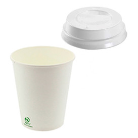 Papieren beker 6 Oz/180ml + Deksel met gat Ø7,0cm (1000 stuks)