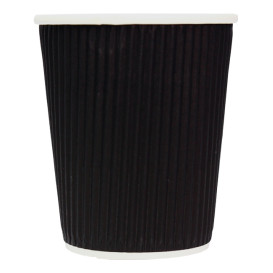 Papieren beker ribbel wand zwart 8 Oz/250ml Ø8cm (25 stuks)