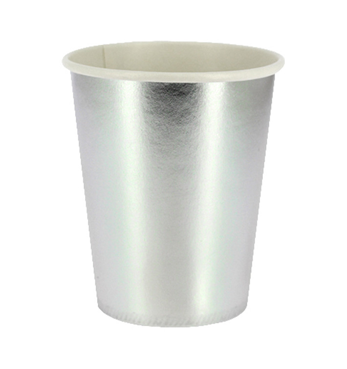 Papieren beker zilver 9Oz/240ml "Party" (300 stuks) Papieren beker zilver 9Oz/240ml "Party" (300 stuks)