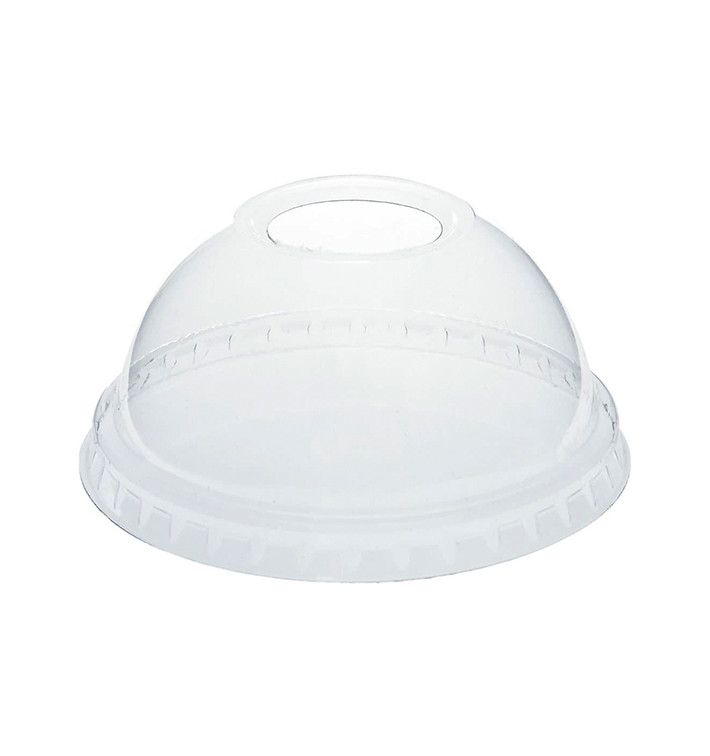Plastic PET koepel Deksel met gat transparant voor beker Ø7,8cm (1250 stuks) Plastic PET koepel Deksel met gat transparant voor beker Ø7,8cm (1250 stuks)