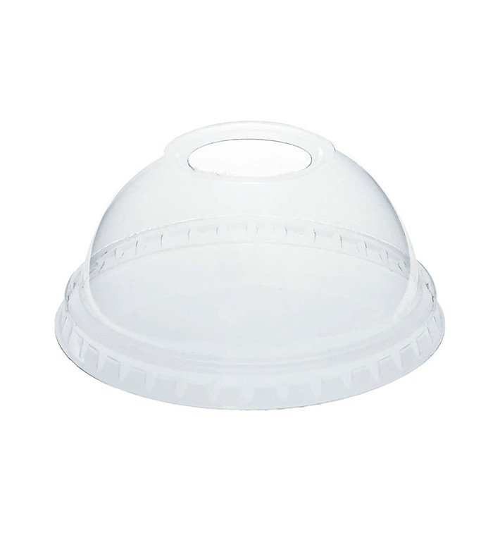Plastic koepel Deksel met gat PLA transparant Ø9,5cm (2000 stuks) Plastic koepel Deksel met gat PLA transparant Ø9,5cm (2000 stuks)