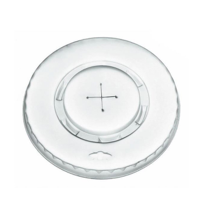 Plastic Deksel met kruis PLA Plat transparant Ø9,5cm (100 stuks) Plastic Deksel met kruis PLA Plat transparant Ø9,5cm (100 stuks)