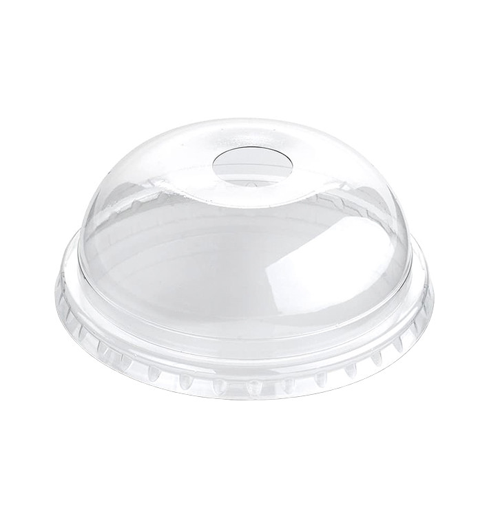 Plastic PET koepel Deksel met gat Kristal Ø9,4cm (100 stuks) Plastic PET koepel Deksel met gat Kristal Ø9,4cm (100 stuks)
