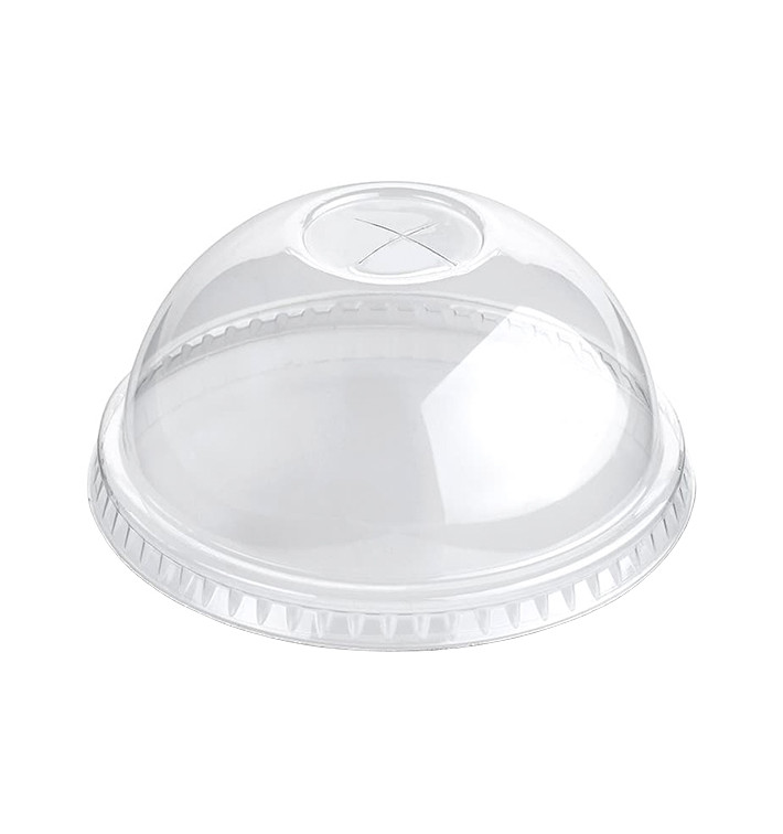 Plastic koepel Deksel met rietje kruis PET Kristal Ø9,4cm (100 stuks) Plastic koepel Deksel met rietje kruis PET Kristal Ø9,4cm (100 stuks)