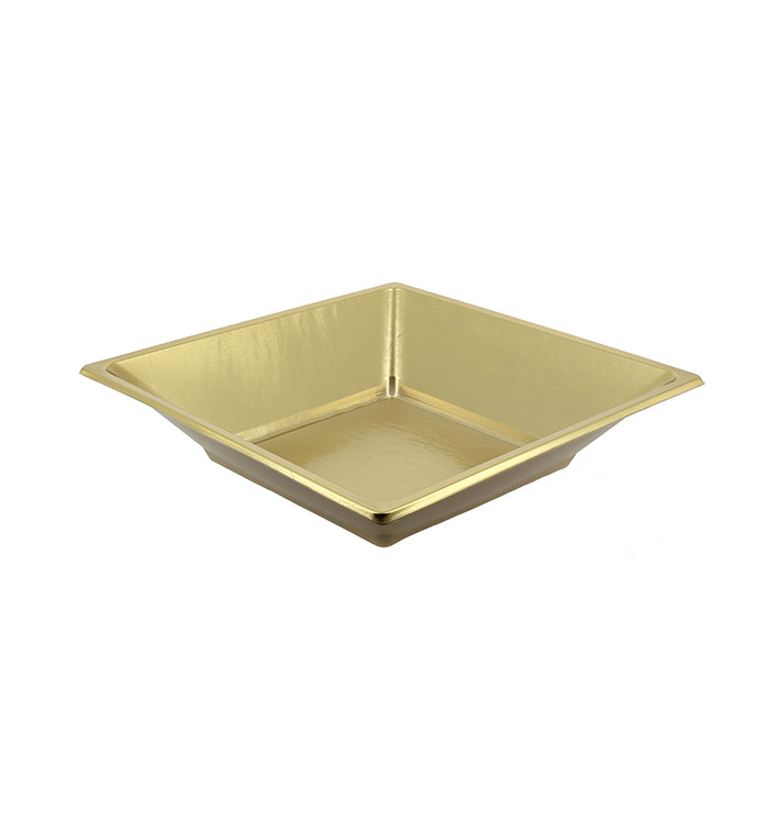 Plastic bord Diep Vierkant goud 18 cm (5 stuks) Plastic bord Diep Vierkant goud 18 cm (5 stuks)