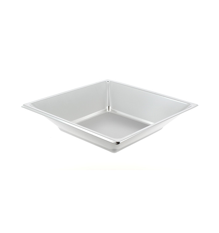 Plastic bord Diep Vierkant zilver 18 cm (25 stuks) Plastic bord Diep Vierkant zilver 18 cm (25 stuks)