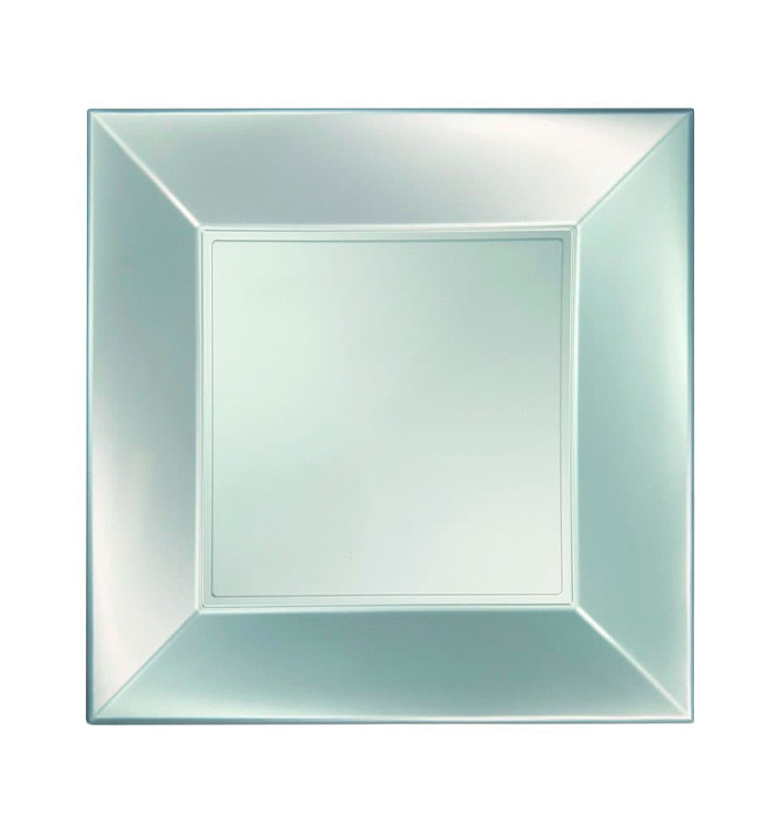 Plastic bord Plat zilver "Nice" parel PP 23 cm (25 stuks) Plastic bord Plat zilver "Nice" parel PP 23 cm (25 stuks)