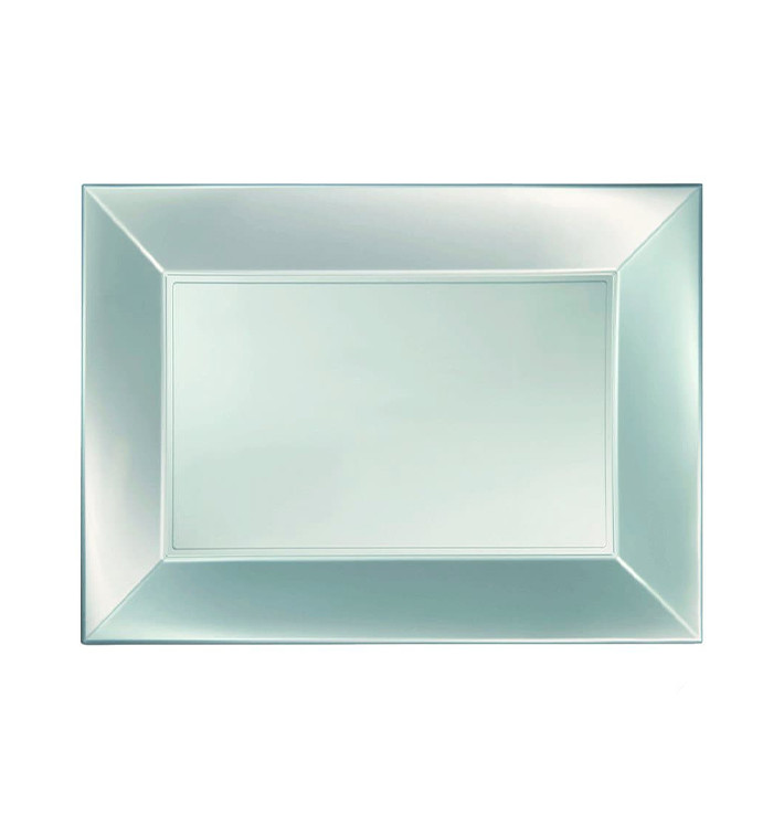 Plastic dienblad microgolfbaar zilver "Nice" 28x19cm (12 stuks) Plastic dienblad microgolfbaar zilver "Nice" 28x19cm (12 stuks)