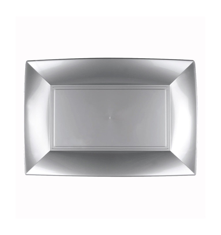 Plastic dienblad microgolfbaar grijs "Nice" 28x19cm (12 stuks) Plastic dienblad microgolfbaar grijs "Nice" 28x19cm (12 stuks)