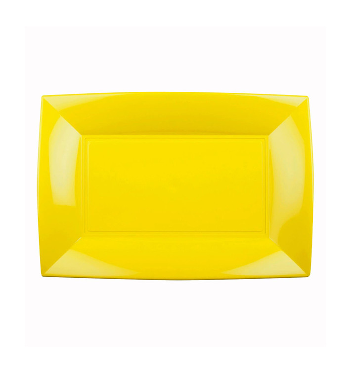 Plastic dienblad microgolfbaar geel "Nice" 28x19cm (12 stuks) Plastic dienblad microgolfbaar geel "Nice" 28x19cm (12 stuks)