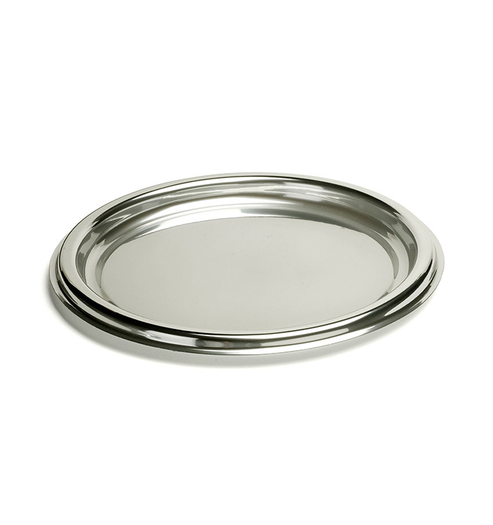 Plastic dienblad Rond vormig zilver 40 cm (50 stuks) Plastic dienblad Rond vormig zilver 40 cm (50 stuks)