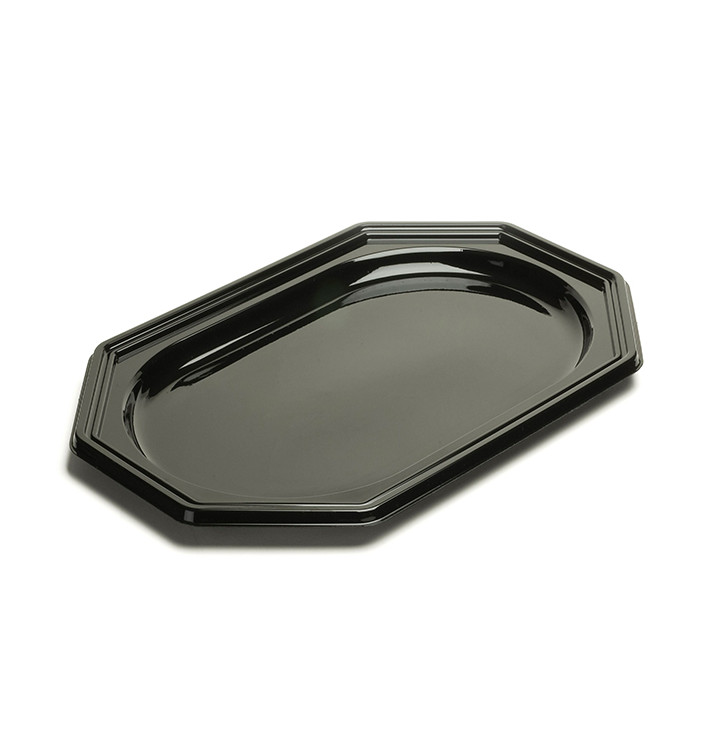 Plastic dienblad Achthoekige vorm zwart 36x24 cm (10 stuks) Plastic dienblad Achthoekige vorm zwart 36x24 cm (10 stuks)