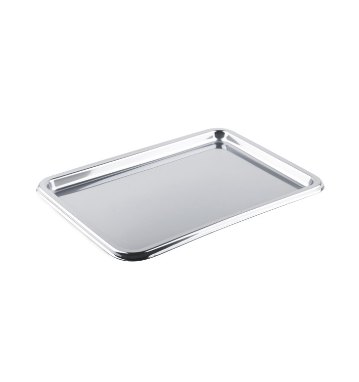 Plastic dienblad Rechthoekige vorm zilver 35X24 cm (50 stuks) Plastic dienblad Rechthoekige vorm zilver 35X24 cm (50 stuks)