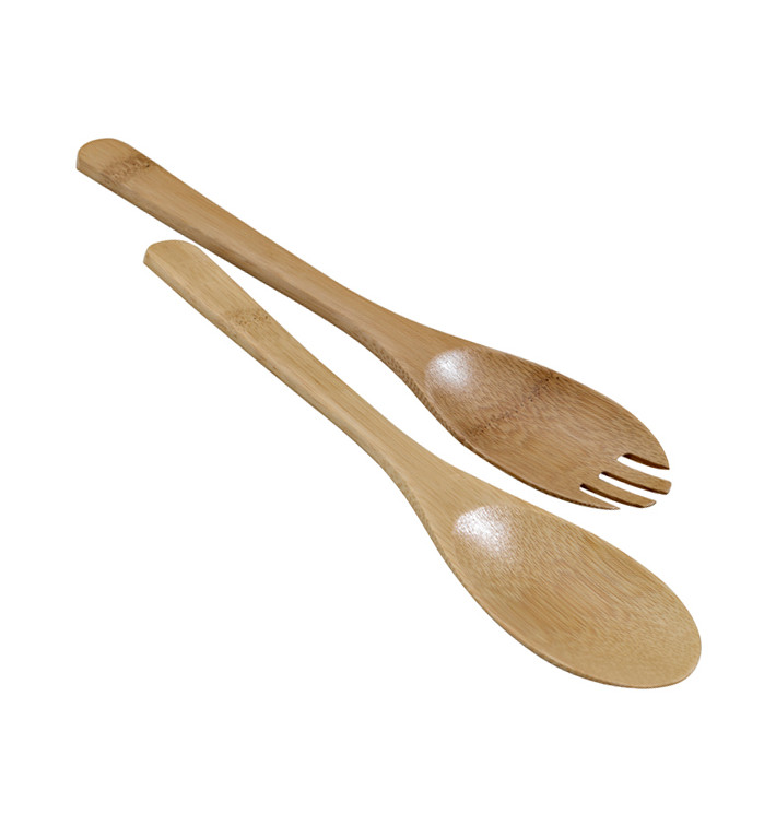 Bamboe Saladelepel en vork 25cm (50 stuks) Bamboe Saladelepel en vork 25cm (50 stuks)