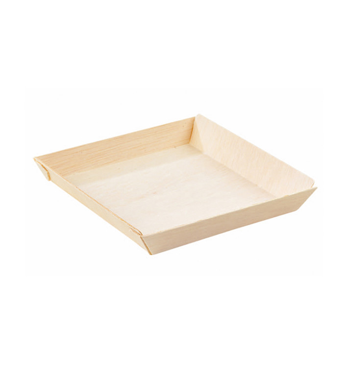 Houten schaal Vierkant 13x13x2cm 500ml (100 stuks)