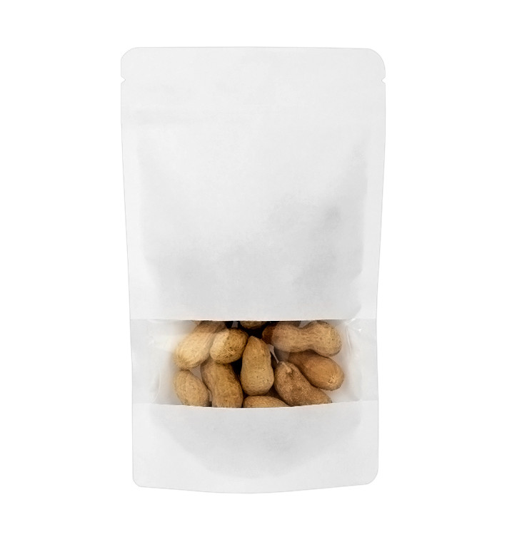 Papieren Doypack Wit met zelfsluiting en venster 12+6x20cm (50 stuks) Papieren Doypack Wit met zelfsluiting en venster 12+6x20cm (50 stuks)