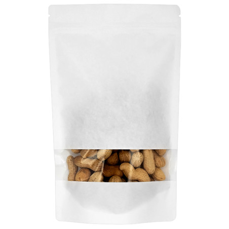 Papieren Doypack Wit met zelfsluiting en venster 16+8x26cm (50 stuks)