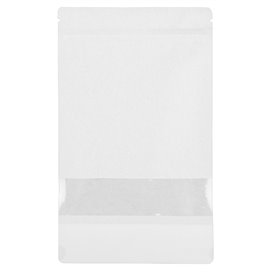 Papieren Doypack Wit met zelfsluiting en venster 16+8x26cm (50 stuks)