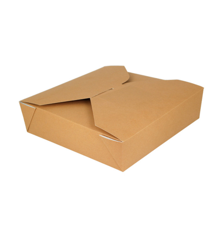 Papieren take-out Container "American" Naturel 21,7x21,7x6cm 2910ml (140 stuks) Papieren take-out Container "American" Naturel 21,7x21,7x6cm 2910ml (140 stuks)