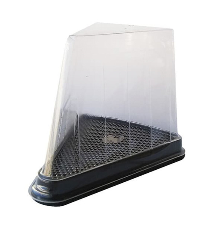 Plastic cakeplak Container transparant zwarte voet (50 stuks) Plastic cakeplak Container transparant zwarte voet (50 stuks)