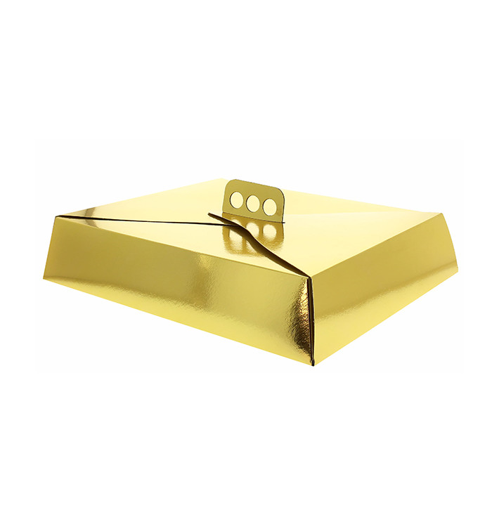 Papieren cake doosje Vierkant goud 23,5x30x8cm (100 stuks)