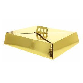 Papieren cake doosje Vierkant goud 26,5x35,5x8cm (100 stuks)