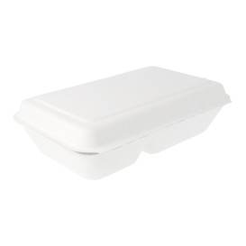 Suikerriet Gescharnierd Container "Menu Box" 2 Compartmenten wit 22,5x16,5x6,4cm (500 stuks)