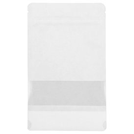 Papieren Doypack Wit met zelfsluiting en venster 25+12x35cm (50 stuks)