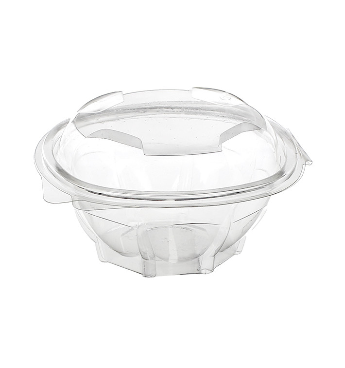 Plastic scharnierende Saladekom PLA Rond vormig 500ml (50 Stuks) Plastic scharnierende Saladekom PLA Rond vormig 500ml (50 Stuks)