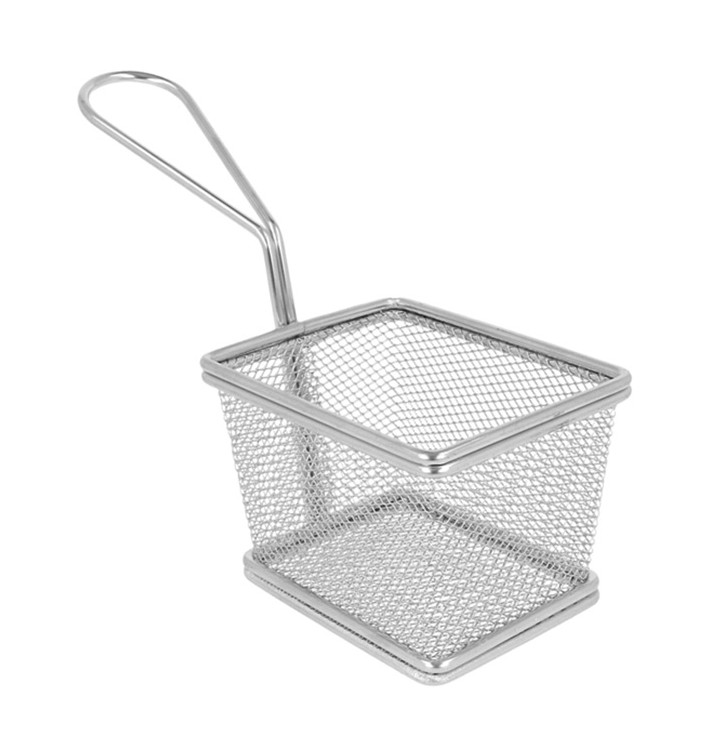 Bediening mini frituurpan dienblad van staal 10x9x6cm (1 stuk) Bediening mini frituurpan dienblad van staal 10x9x6cm (1 stuk)