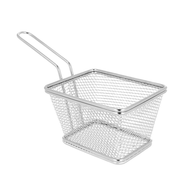 Bediening mini frituurpan dienblad van staal 10x10x7,5cm (1 stuk) Bediening mini frituurpan dienblad van staal 10x10x7,5cm (1 stuk)