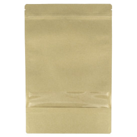 Papieren Doypack Kraft met zelfsluiting en venster 20+10x30cm (50 stuks)