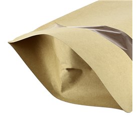 Papieren Doypack Kraft met zelfsluiting en venster 12+6x20cm (50 stuks)