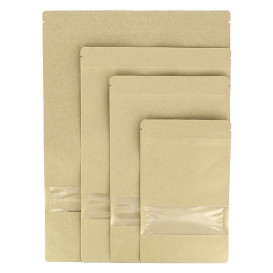 Papieren Doypack Kraft met zelfsluiting en venster 12+6x20cm (50 stuks)