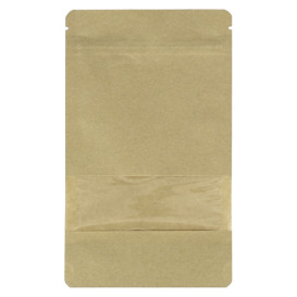 Papieren Doypack Kraft met zelfsluiting en venster 12+6x20cm (1000 stuks)