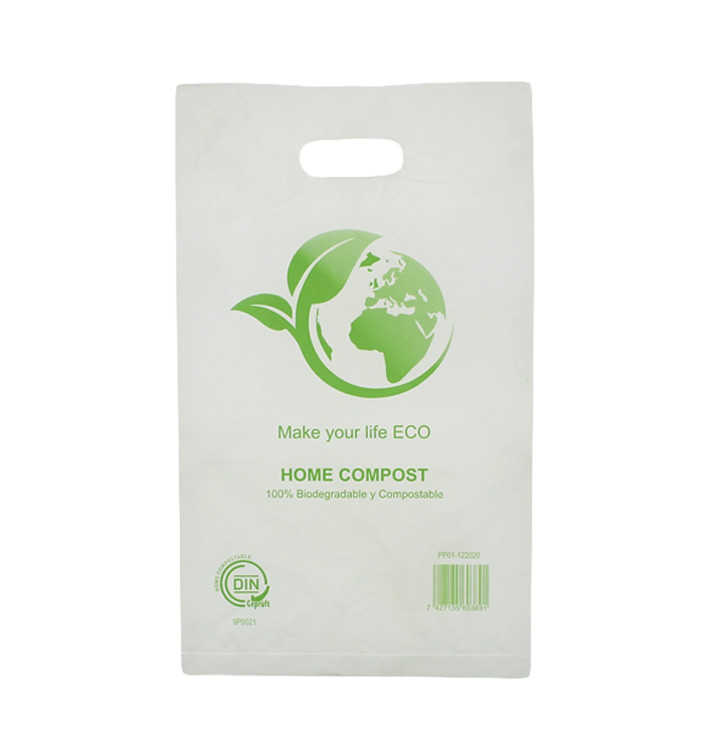 Plastic zak met gestanst handvat Bio Home Compost 20x33cm (100 stuks) Plastic zak met gestanst handvat Bio Home Compost 20x33cm (100 stuks)