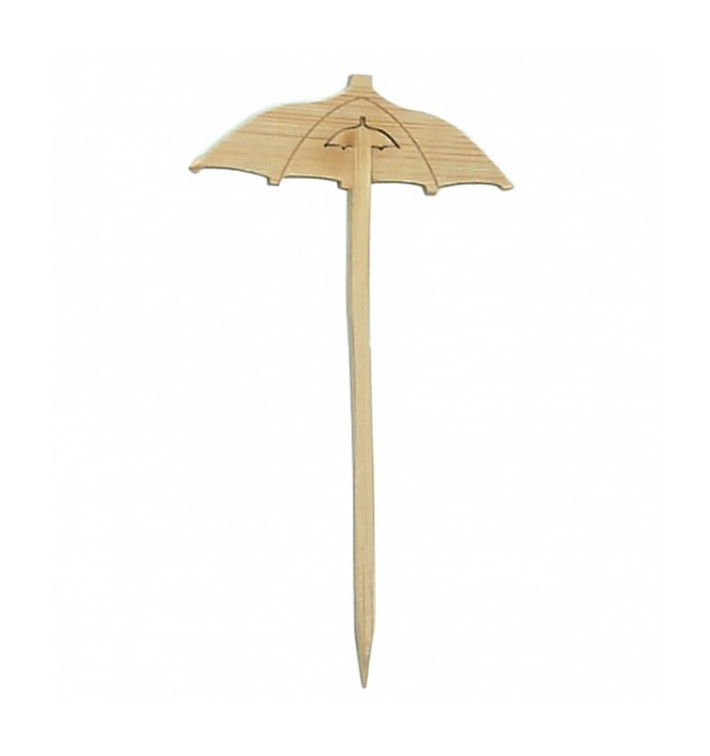 Bamboe vleespennen Paraplu Design 9cm (100 stuks) Bamboe vleespennen Paraplu Design 9cm (100 stuks)