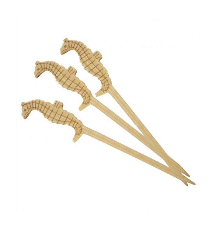 Bamboe vleespennen "Caballito Mar" Design 9cm (100 stuks) Bamboe vleespennen "Caballito Mar" Design 9cm (100 stuks)