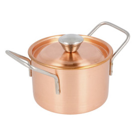 Bediening mini kookpot dienblad kom met Deksel van staal koper Ø9x6cm (1 stuk) 
