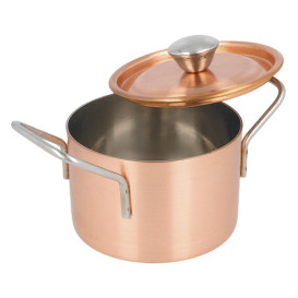 Bediening mini kookpot dienblad kom met Deksel van staal koper Ø9x6cm (1 stuk) 