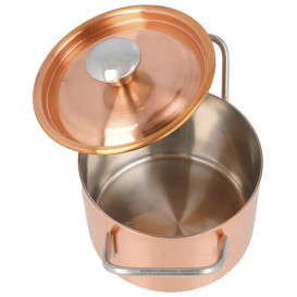 Bediening mini kookpot dienblad kom met Deksel van staal koper Ø9x6cm (1 stuk) 
