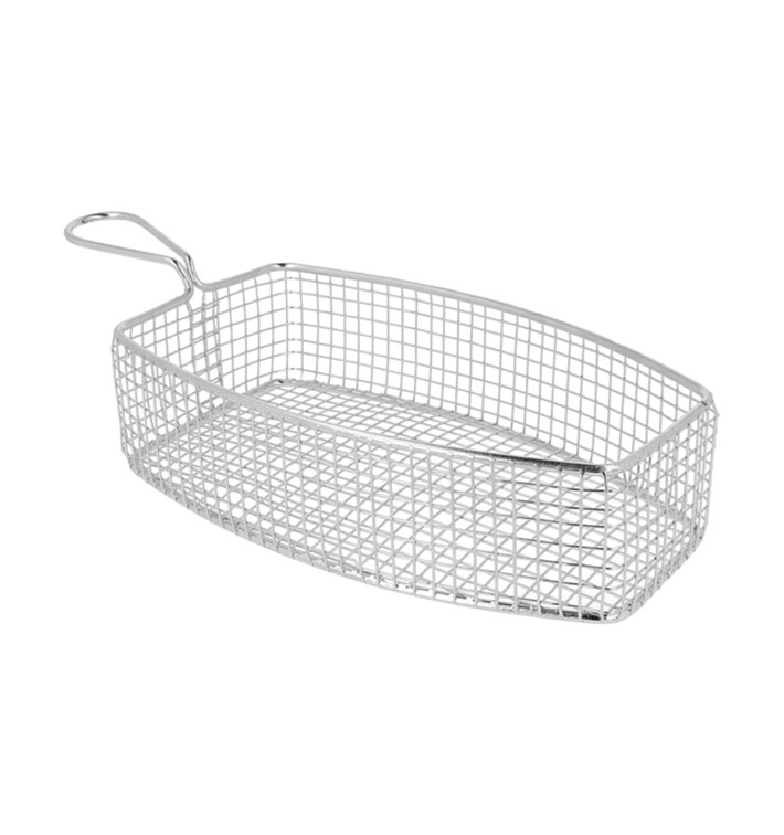 Bediening mini frituurpan dienblad van staal 23x13x6cm (6 stuks) Bediening mini frituurpan dienblad van staal 23x13x6cm (6 stuks)
